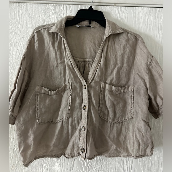 Zara Cropped Linen Button Down - Picture 1 of 3